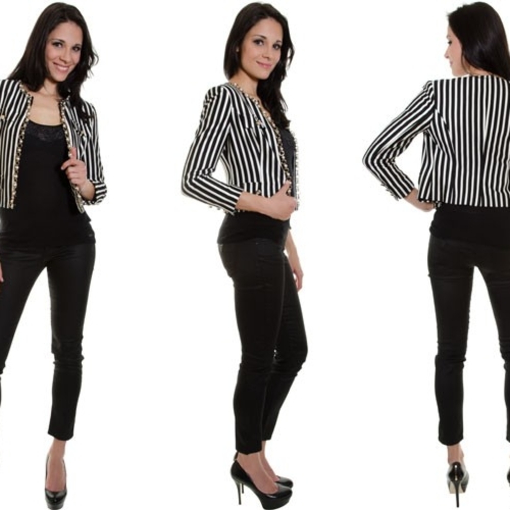 Marciano Black and White Striped Blazer